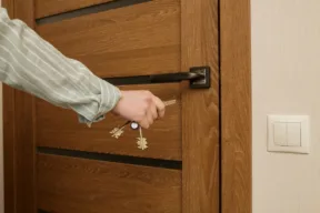 persona apre la porta di casa con le chiavi