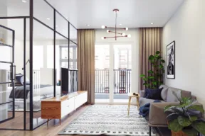 soggiorno con pareti di vetro