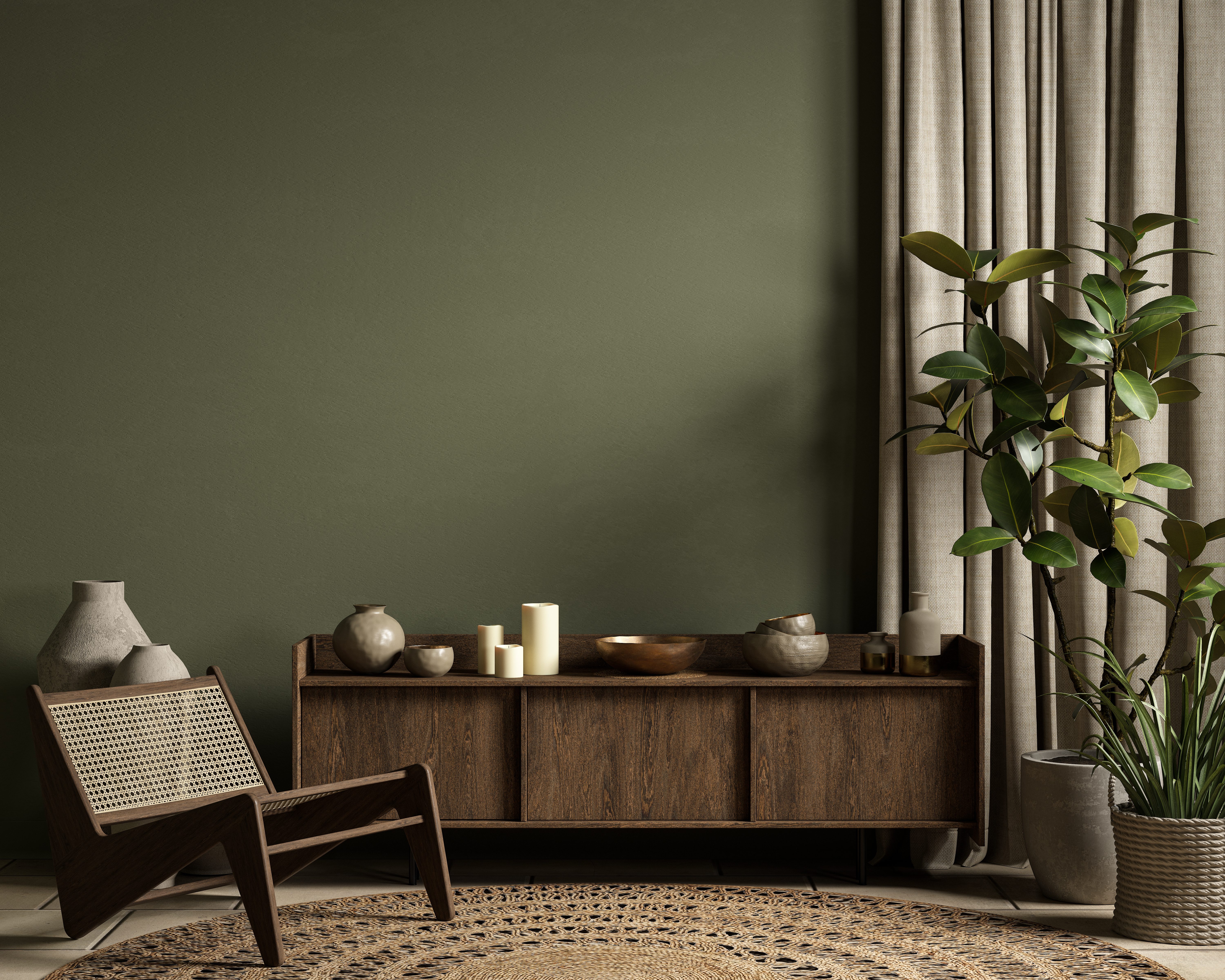 Interno di una casa con le pareti verde oliva