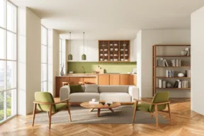 soggiorno con divano in centro