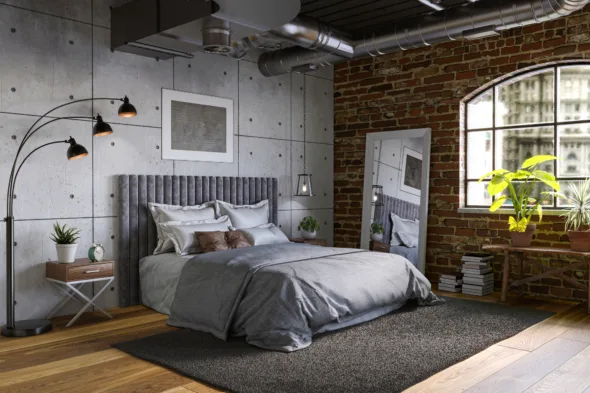 camera da letto in stile industriale