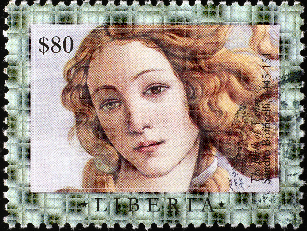 Riproduzione della Venere di Botticelli su un francobollo