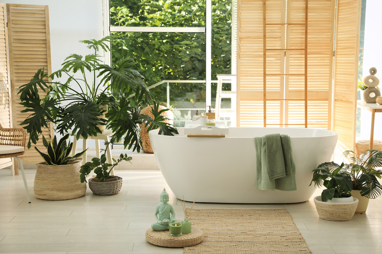 Vasca freestanding e piante