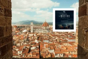 firenze dall'alto e locandina della serie netflix il mostro nel riquadro