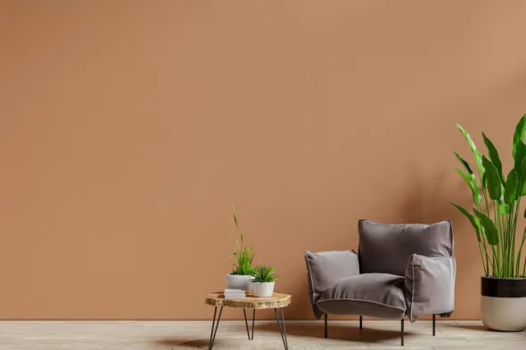 soggiorno con parete color cammello