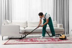 una persona pulisce il tappeto