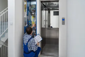 un tecnico controlla l'ascensore