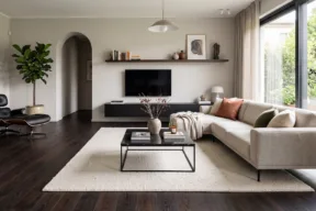 soggiorno con parquet nero