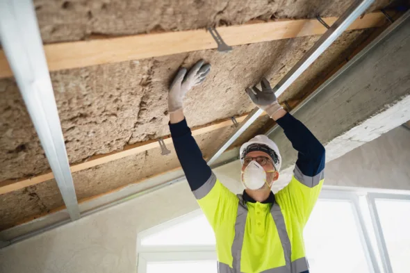 un operaio interviene sul soffitto