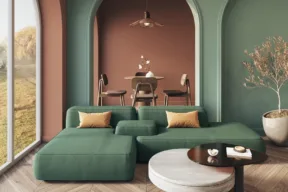 soggiorno con colori verde muschio